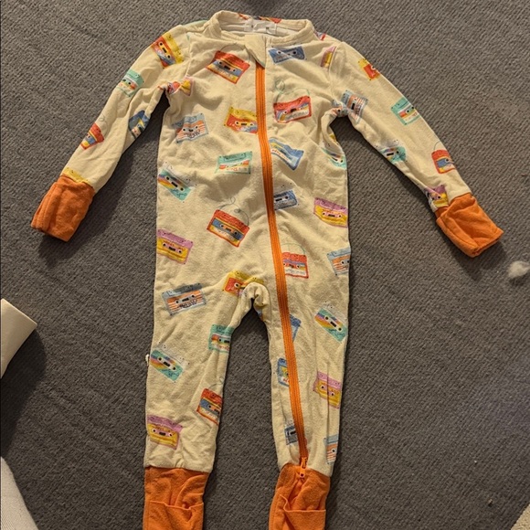 Angel Dear Other - Angel Dear Cream and Orange Cassette Print Kids One Piece